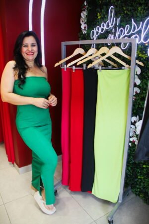 Vestido tomara que caia, canelado