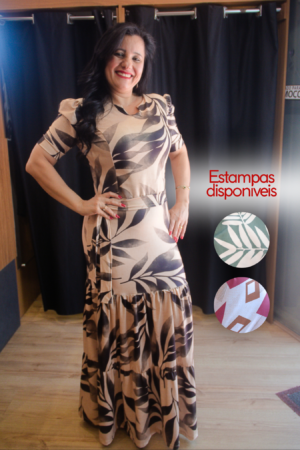 Vestido com manga princesa Tubinho Longo estampado