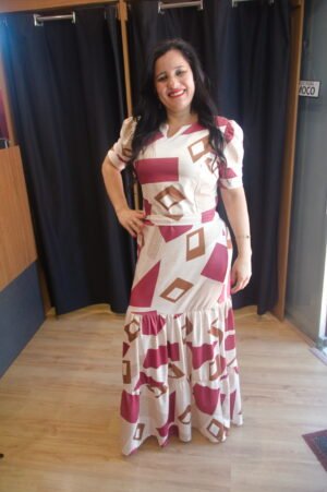 Vestido com manga princesa Tubinho Longo estampado