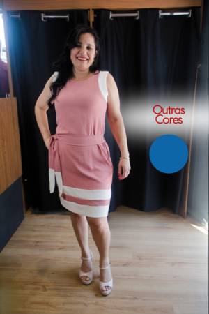 Vestido sem manga detalhe branco