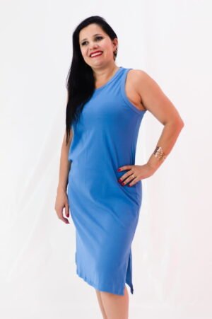 Vestido Nadador Mide Algodão Fenda Lateral